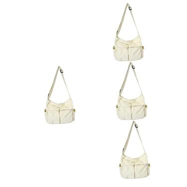 Imagem de Adorainbow Bolsa mensageiro 2 peças de lona feminina feminina bolsa de compras branca, Branco, 4 peças, 34X15X40CMx4pcs