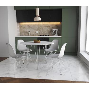 Imagem de Mesa de Jantar Redonda 110cm Branco Clips 3 Pés Branco com 4 Cadeiras Eames Eiffel Brancas