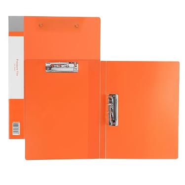 Imagem de PATIKIL 23,5 x 31 cm Grampo de fichário sem perfuração, 2 peças de plástico com clipe duplo forte sem anéis, protetor de pasta de arquivo para papel tamanho A4, escritório, laranja