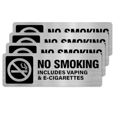Imagem de Placa de alumínio para proibição de fumo, 22 x 7 cm, autoadesiva, metal resistente, impermeável, aviso de não vaporização, placa de cigarros eletrônicos para entrada de escritório de negócios, pacote