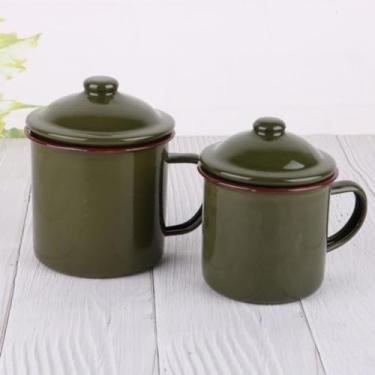 Imagem de YTDJJWLS 2 peças, 350 ml, copo de água esmaltado, estilo antigo, retrô, nostálgico, caneca verde militar criativa para casa