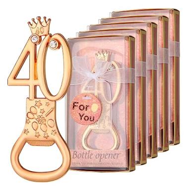 Imagem de 24 caixas de abridores de garrafas de aniversário de 40 anos com tema de ouro rosa, favoritos para presentes de festa de casamento de 40 anos, lembranças de festa de aniversário ou decorações de festa