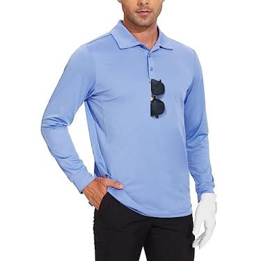 Imagem de Mivei Camisa polo masculina de manga comprida para golfe casual, atlética, gola de trabalho, leve, secagem rápida, UPF50, Azul, XXG