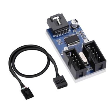 Imagem de Aiyingmei Cabo divisor USB interno 2 em 1 de 9 pinos, cartão de extensão, conector de cabo divisor USB 2.0 para placa-mãe, multiplicador de porta adaptador para CPU, receptor WiFi, ventiladores e luz