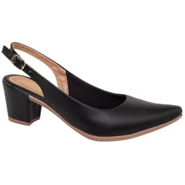 Imagem de Sapato Scarpin Feminino Slingback Salto Grosso Aberto Atras Confortavel Via Angel 78.01 (preto, BR, Adulto, Numérico, 36)