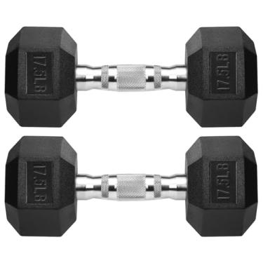 Imagem de Halteres hexagonais revestidos de borracha de ferro fundido sextavado preto pesos livres para exercícios 7,9 kg/par