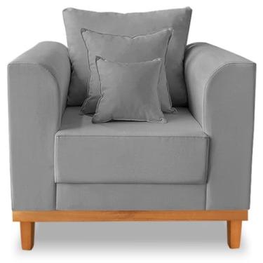 Imagem de Poltrona Sala de Estar Beny Suede Cinza Com Almofadas Decorativas - Madeira Prima Deccor