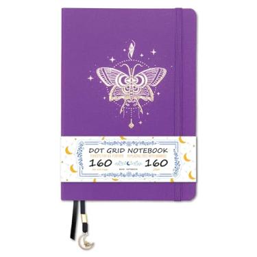 Imagem de BUKE Caderno pontilhado - capa dura de tecido de algodão - papel de bambu grosso de 160 g/m² - diário pontilhado tamanho A5 - layout DOT GRID de 5 x 5 mm, 160 páginas com caixa de presente (BKC-3C)