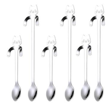 Imagem de Colher de chá de café, colher de chá de aço inoxidável PBIEHSR, colher de chá com dois comprimentos diferentes, colher de sobremesa para mexer bebidas misturando doces de milkshake, conjunto de 6 (prata)