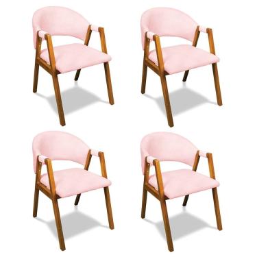 Imagem de Cadeira Sala de Jantar Em Madeira kit 4 Yara Suede D03 - D`Rossi