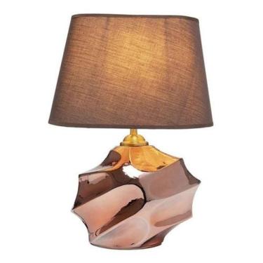 Imagem de Abajur Luminária Quarto Sala Rosé Gold Vidro Metal 44X30 - Vacheron