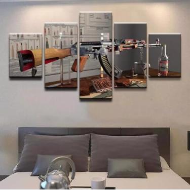 Imagem de Kit quadro decorativo 5 peças 95x60cm Arma Fuzil Ak 47