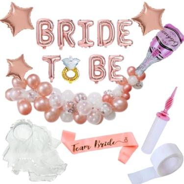 Imagem de Kit Despedida De Solteira Balão Bride To Be+ Véu De Noiva + Faixa Team Bride+Estrelas +Bexigas + Bomba Para Encher Balão