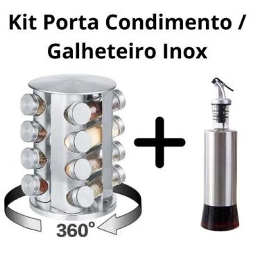 Imagem de Conjunto Porta Azeite com Dosador Inox e vidro + Porta Temperos Girató