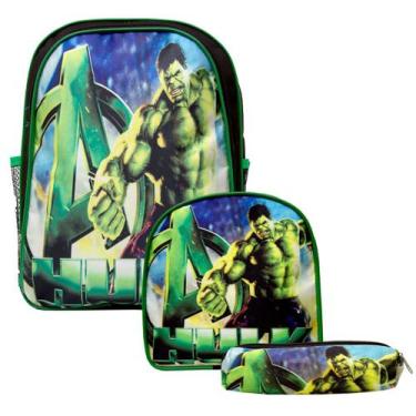 Imagem de Kit Mochila Escolar De Costas Infantil Herói Hulk Vingadores - TOYS 2U