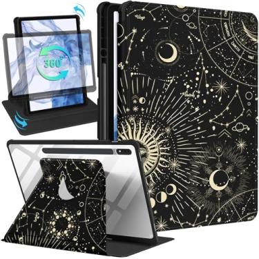 Imagem de Wazzasoft Capa para Samsung Galaxy Tab S7 Fe/S7 Plus/S8 Plus, capa fólio de 12,4 polegadas, suporte para lápis, mulheres, meninas, bonito, feminino, sol, lua, design exclusivo, para tablet giratório
