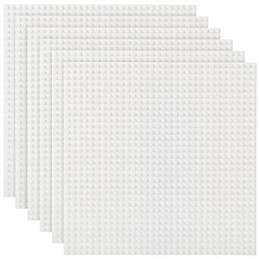 Imagem de Lekebaby Base de construção clássica para blocos de construção 100% compatível com as principais marcas - placa de base 25,4 x 25,4 cm, pacote com 6 (branca)