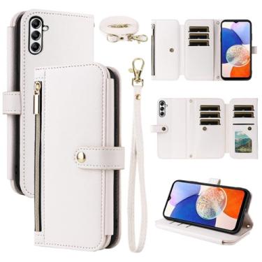 Imagem de Dswteny Capa carteira para Samsung Galaxy A25 5G/A24 4G/M34/F34 com alça de pulso alça de ombro bolsa com zíper, suporte para cartão de crédito flip de couro para celular A 25 25A 24A LTE mulheres