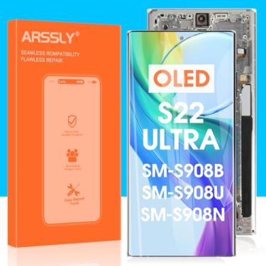 Imagem de Substituição de tela OLED para Samsung Galaxy S22 Ultra 5G S908 Display LCD para Samsung S22 Ultra digitalizador SM-S908B SM-S908U Montagem de tela sensível ao toque com ferramentas (prata com