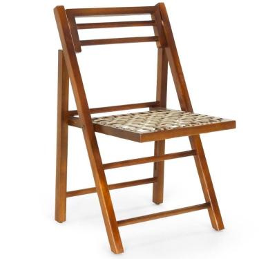 Imagem de Cadeira Dobrável Rústica De Madeira E Corda Náutica - Castanho