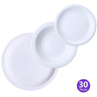 Imagem de Jogo Pratos Porcelana 10 Raso 10 Fundo 10 Sobremesa 10 Pessoas Iguaçu 