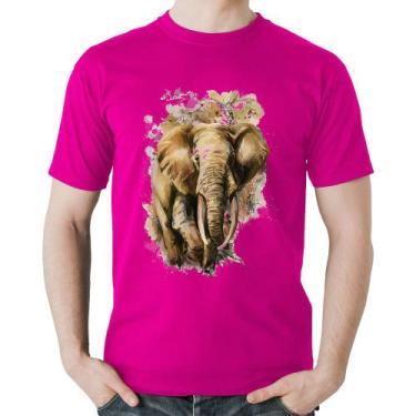 Imagem de Camiseta Algodão Elefante Watercolor - Foca na Moda, Rosa, G