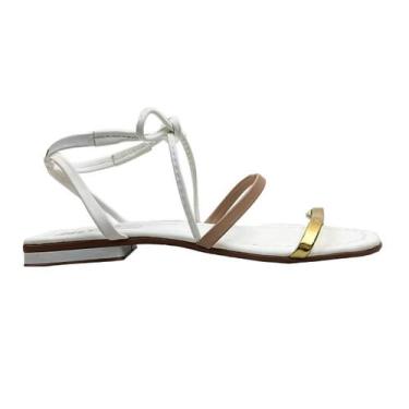 Imagem de Sandália Rasteira Quadrada Tiras Gladiadora - Nly Comfort, Branco, 38