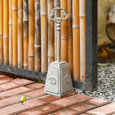 Imagem de WEMPOLU Batentes de porta para parte inferior da porta com alça - 2,4 kg cunha decorativa para piso resistente - batente de porta de ferro fundido branco envelhecido - 40,6 cm A de altura