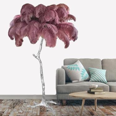 Imagem de Lâmpada de pé moderna, luz de proteção ocular regulável com abajur de penas, corpo e pedal prateados de resina, lâmpada de leitura de penas de chão