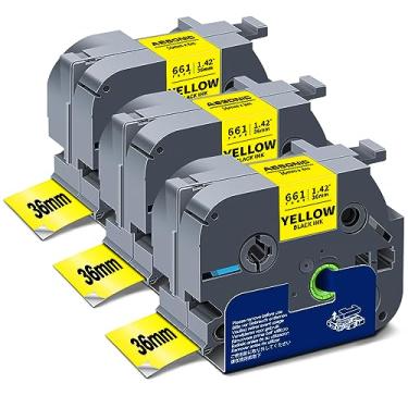 Imagem de Absonic Pacote com 3 fitas amarelas de 36 mm compatível com Brother TZe-661 TZ-661 TZe661 Tz661 P Touch Tz Tze Fita de etiqueta amarela laminada de 36 mm para PT-9600 PT-9700 PT-910BT PT-3600