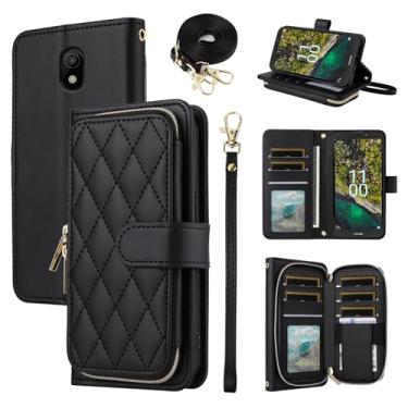 Imagem de Furiet Argyle Capa carteira para Nokia C100 4G LTE N152DL com alça de pulso, 9+ compartimentos para cartões, bolsa com zíper, luxuosa, couro PU, suporte para celular para C 100 100C 5.45 2022 TA1484