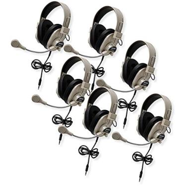 Imagem de Califone 3066Avt Fone De Ouvido Estéreo Multimídia Deluxe Com Plugue Para Viagem, Alça De Cabeça De Plástico Abs Resistente Com Tipoia Confortável, Faixa De Cabeça Totalmente Ajustável, Pacote De 6