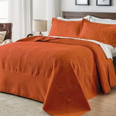 Imagem de Qucover Colchas King Laranja Queimada Tamanho Grande 304.8 cm x 304.8 cm - California King Conjunto de Colcha Boho, Leve Verão Microfibra Macia Super King (1 Colcha Cal King, 2 Fronhas)