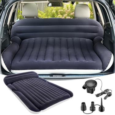 Imagem de KMZ Colchão de ar SUV com 2 travesseiros – Cama de carro espessa e flocada – Almofada de viagem portátil para acampamento e viagens de carro – Inflar e esvaziar rapidamente com bomba externa –