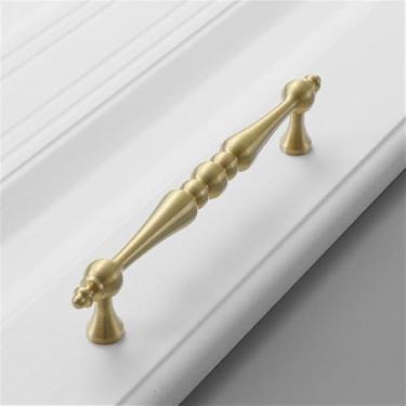 Imagem de Puxador de ouro leve de luxo, cobre puro, moderno, simples, redondo, de latão, para gaveta, americano, todo em cobre, prata, vintage, puxador de guarda-roupa, ouro escovado, 128 mm