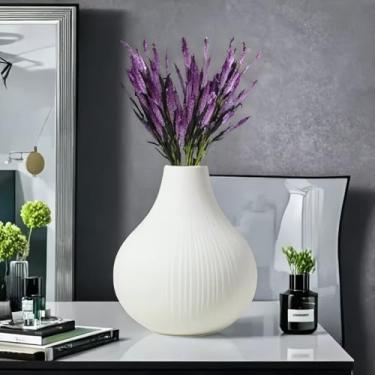 Imagem de Vaso de cerâmica grande, moderno, vaso branco para quarto, vasos de barriga grande, estilo minimalista para decoração de casa, vasos de flores decorativos para decoração de prateleira/mesa/sala de