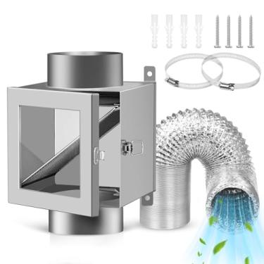 Imagem de Senshare Armadilha de fiapos para duto de secador de metal, coletor de fiapos de 10 cm para secadora de roupas, inclui mangueira de ventilação de secador de 10 cm e 2 grampos de aço inoxidável, fácil