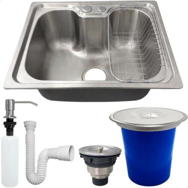 Imagem de Kit Cozinha Cuba Gourmet Inox 304 50x40 Com Lixeira De Embutir 5 Litro