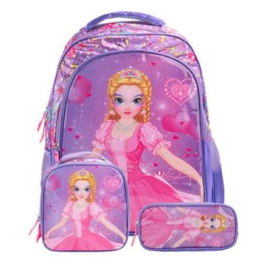 Imagem de Mochila Infantil Escolar Menina Kit Mochila Com Rodinha - OKI-NI, LILA