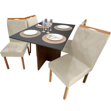 Imagem de Mesa de Jantar Helo 120x90cm em Linho com 4 Cadeiras California Poliman Cor Grafite com Assento Bege