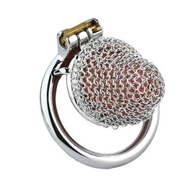 Imagem de Gaiola de pênis vazada tipo bolsos de malha, aço inoxidável, bloqueio de malha, cinto de castidade, gaiola de galo, bloqueio de virgindade, cinto de castidade, jogo, brinquedo sexual, anel circular(Ro