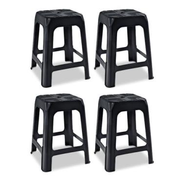 Imagem de Kit Com 4 Banquetas Arcos Preta Plástico Banco Banquinho - Arqplast