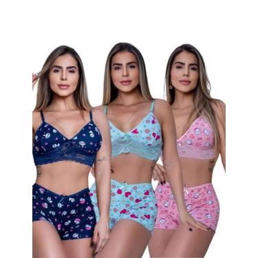 Imagem de Kit Até 3 Short Doll Lara Estampado Tecido Romantic com Renda e Ajuste