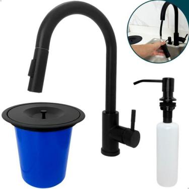 Imagem de Kit Cozinha Torneira Pia Bancada Gourmet Lixeira 5l E Dispenser Dosado