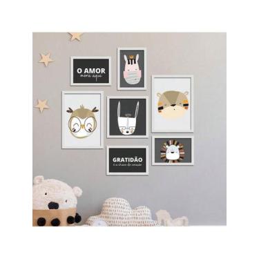 Imagem de Kit 7 Quadros Decorativos Placas Infantil Animaizinhos O Amor Mora Aqu