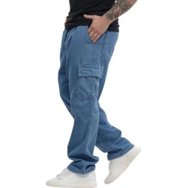 Imagem de Calça Cargo Jeans Masculina Mitchelgutto Bolso Lateral, Jeans escuro, 