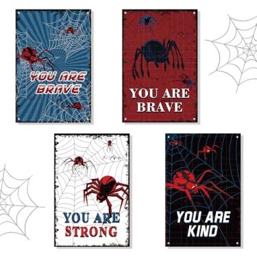 Imagem de Bolcguri 4 Peças De Decoração Parede Aranha Legal Para Crianças, Citações Inspiradoras Meninos Adolescentes, Quarto Aranha, Placas Vinil Motivacionais, Festa Carro, Sinalização Meninos, Creche, Esco