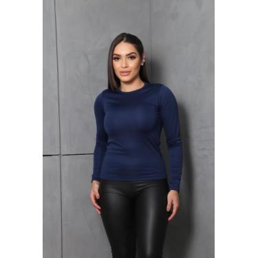 Imagem de Blusa Feminina Térmica Manga Longa Lisa Básica Gola Redonda - Shop Lui