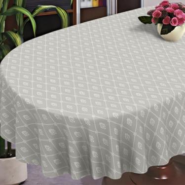 Imagem de uwdfnwuif Toalha de mesa oval geométrica para casa de fazenda, 152 x 304,8 cm, impermeável, toalha de mesa de tecido lavável, para decoração de jantar e cozinha em ambientes internos e externos