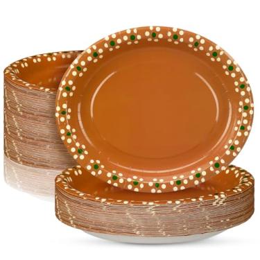 Imagem de Yungyan Platos De Barro Mexicanos Paper Plates Cielito Lindo Party Decoration Mexican Dinnerware Terracotta Flower Clay Pottery Plates Party Supplies Birthday Wedding Decoration(12 Inch,50 Pcs)